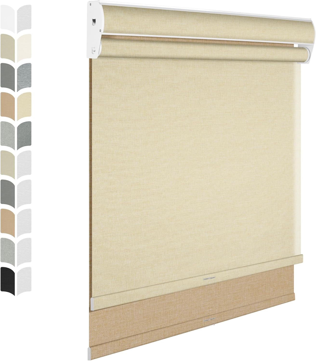 BERISSA Cordless Dual Roller Shades with Cassette Valance - Blackout & Light Filtering - Day & Night Shades - Linen Beige - 72 W x 86" H