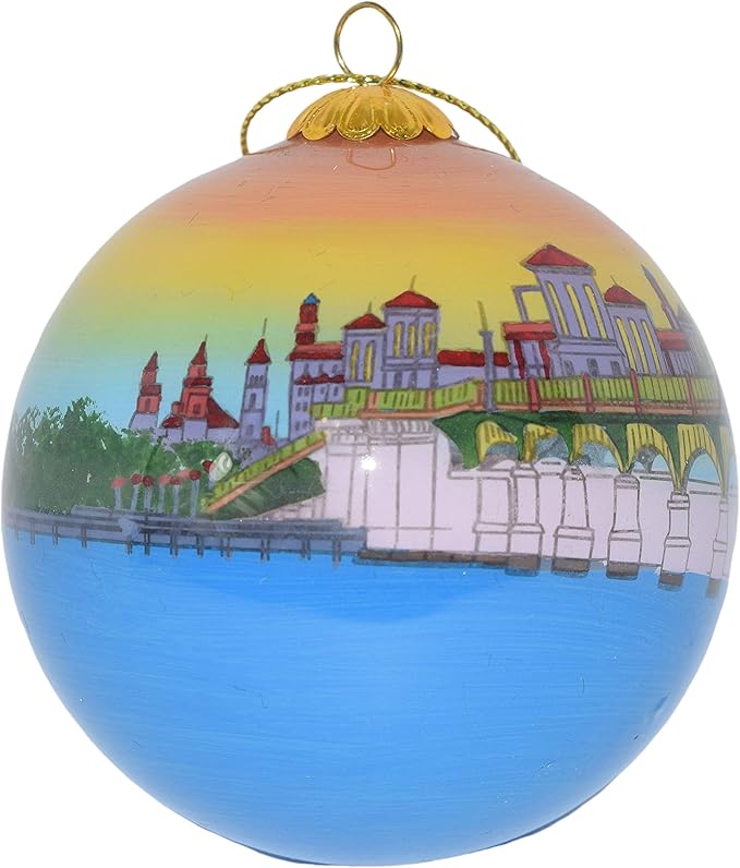 Blown Glass Christmas Ornament | St. Augustine Florida Skyline | Hand Painted Inside | Original Art | Includes Gift Box