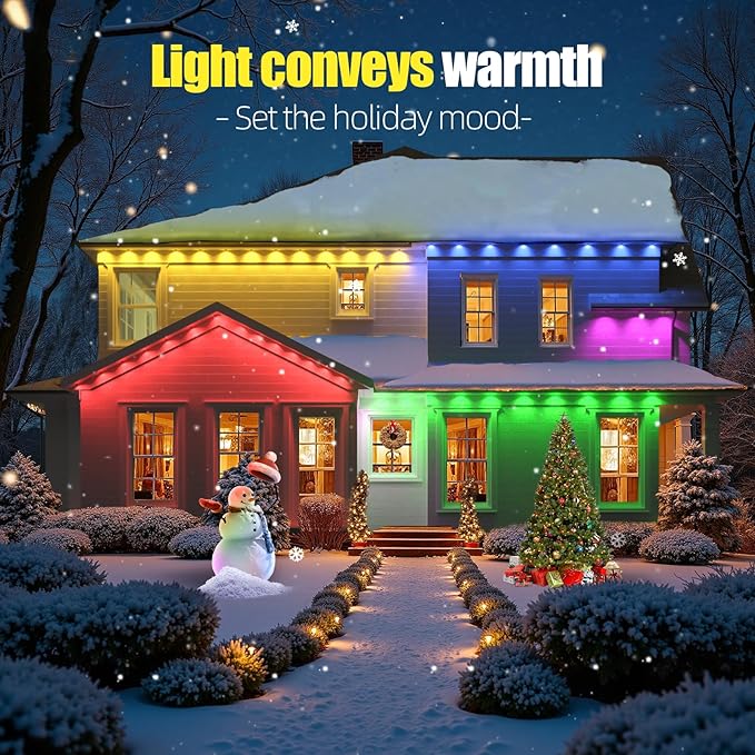 Permanent Outdoor Lights, 200ft RGB+IC Smart LED Eaves Lights, IP67 Waterproof Permanent Outdoor Lighting with App/Remote Control for Christmas, Halloween, Holiday, Daily, Party Outdoor Decor