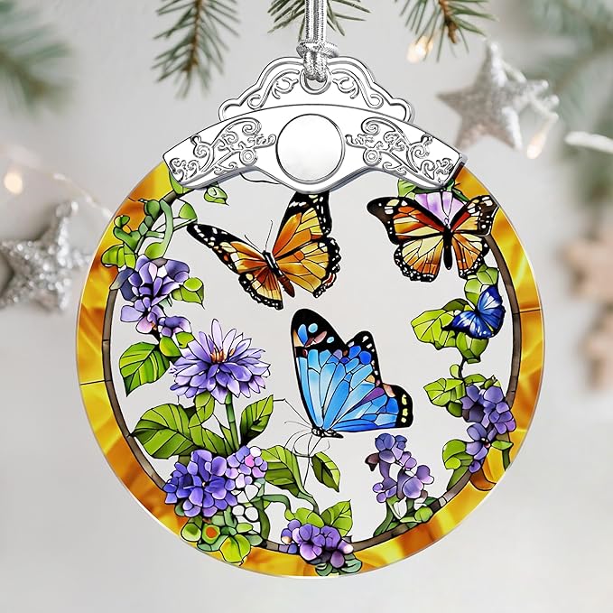 Christmas Ornaments: Stained Glass Ornament, Christmas Tree Ornament, Hanging Ornaments for Home Decor & Xmas Tree Decorations – Holiday Decor, Gifts & Holiday Present - Monarch Butterfly