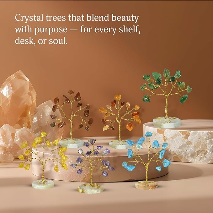 YATSKIA Chakra Crystals Tree, Birthday Gift For Women, Gemstones And Crystals, Natural Crystal Gemstone Tree, Crystal Home Decor, Mom Birthday Gifts, Feng Shui, Reiki Gift (Set Of 12 Slice Base Trees)