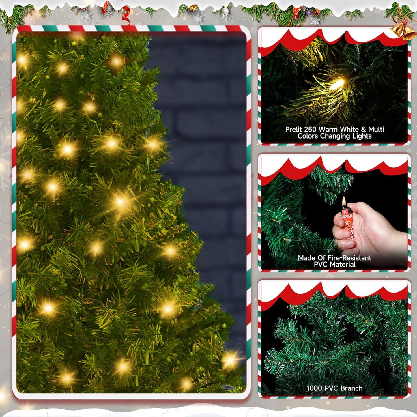 LEVELEVE Premium 7.5FT Artificial Holiday Christmas Tree w/1,000 Branch Tips,250 LED Lights for Home,Office,Party Decoration