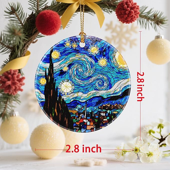 Artistic Starry Night Christmas Ornaments: Christmas Tree Decorations & Holiday Ornaments – Holiday Presents, Gift Ideas for Friends, Coworker, Family, Art Lover, and Van Gogh Fan