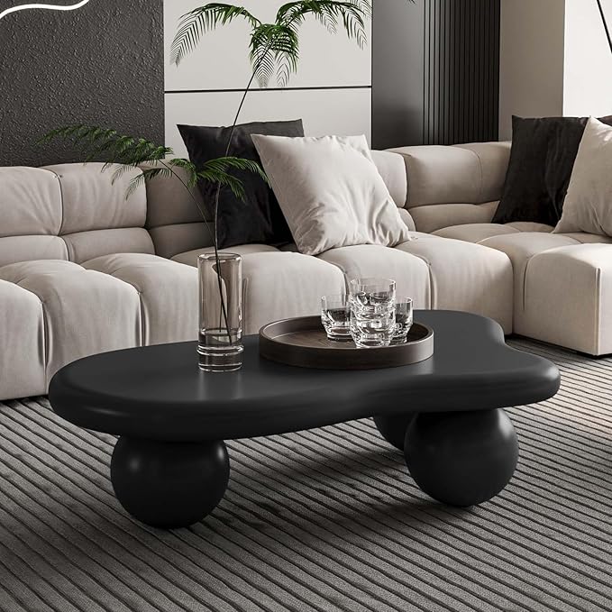 Modern Cloud Coffee Table with 3 Ball Legs, Cute Irregular Shaped Coffee Table, Low Center Table Tea Table for Small Space Living Room (40''L × 26.8''W × 11.7'H)