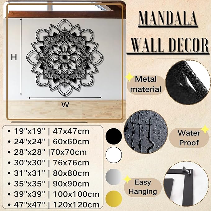 Mandala Wall Decor, Lotus Flower Wall Decor, Large Metal Mandala Wall Art, Lotus Metal, Yoga Wall Art, Spiritual Wall Decor, Meditation Wall Decor, Metal Wall Art for Living Room (Gold, 31"x31" | 80x80cm, metal wall art)