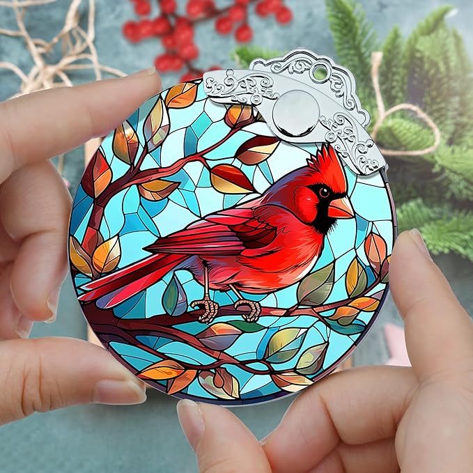 Stained Glass Christmas Ornaments, Jocidea Cardinal Ornaments for Christmas Tree, Christmas Tree Decor, Cardinal Gifts, Holiday Decor
