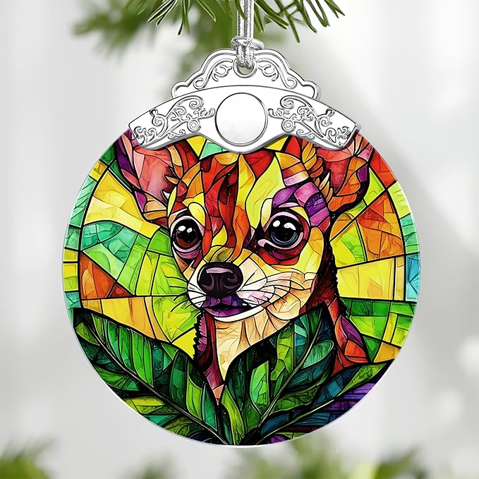 Chihuahua Stained Glass Ornament, Christmas Ornaments – Christmas Tree Decorations, Holiday Decor, Stocking Stuffer, Gift Idea, Gifts for Pet Lover, Dog Lover, and Dog Owner
