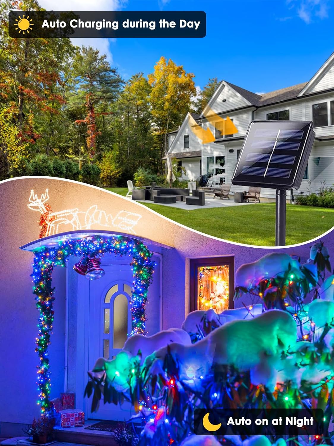 4 Pack 400 LED Solar Christmas Lights Outdoor, Solar String Lights for Outside with 8 Lighting Modes, Waterproof Green Wire Solar Powered Tree Light for Xmas Party Yard Garden Decorations (Multicolor)