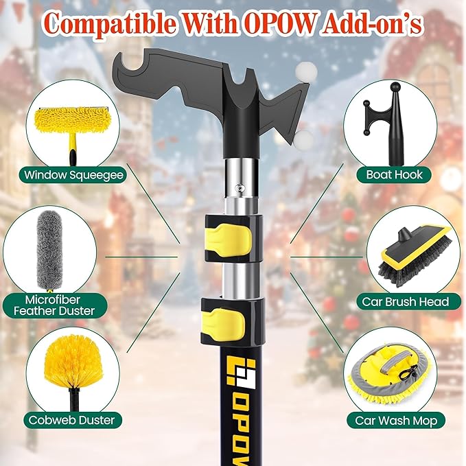 4-12 FT Christmas Light Telescopic Hanger Pole with Utility Hook, Stand Reach 30 Feet Long 3/4 inch Threaded Pole Reaching High Place for Hanging and Installation Lights String, Clothes and Birdfeeder