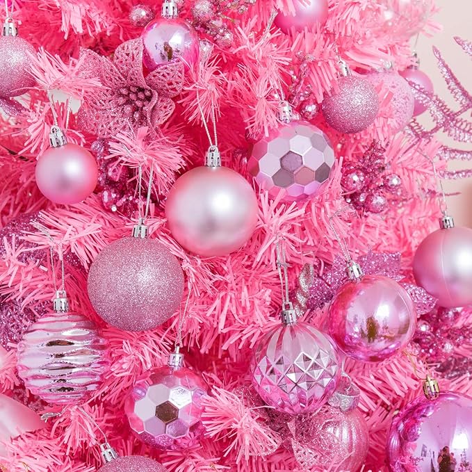 XmasExp 60mm/2.36" Christmas Ball Ornaments Shatterproof Christmas Ornaments Set Decorations for Xmas Tree Balls - 24ct (2.36'', Pink)