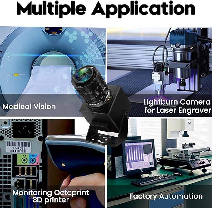 USB Camera 48MP Webcam 8K Ultra HD USB Webcam 3.6-10mm 3X Manual Zoom Lens for Computer Lightburn Close up Cam for Laser Engraver Plug and Play for Document Scanning Face Recognition