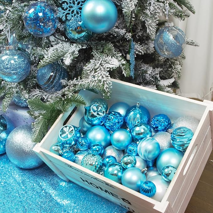 XmasExp 16ct Christmas Balls Ornaments - Shatterproof Large Hanging Ball Decorative Xmas Balls for Holiday Wedding Party Xmas Tree Decoration(3.15"/80mm, Lake Blue)
