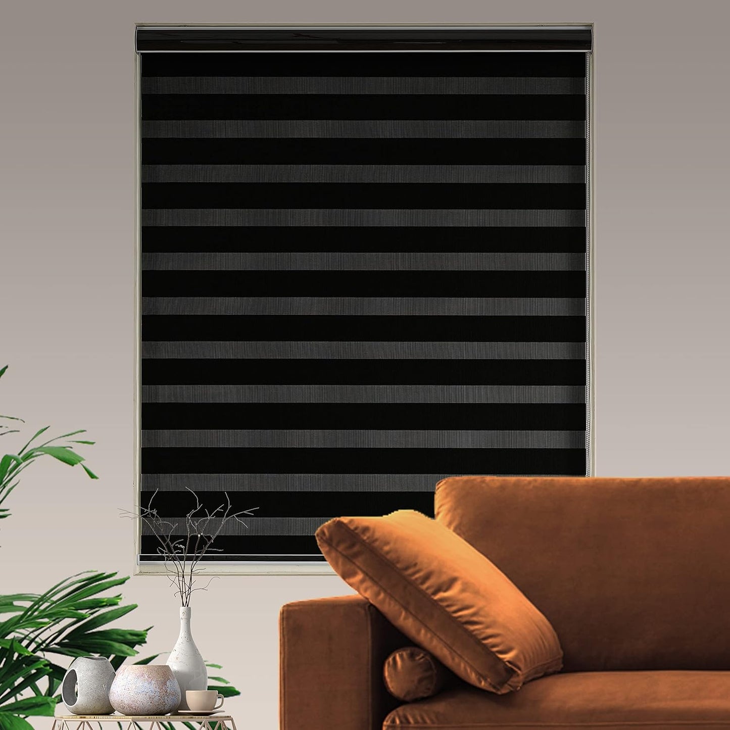 Blackout Zebra Blinds, Dual Layer Free-Stop, Room Darkening Zebra Shades, Blinds for Indoor Windows, Light Filtering Privacy Sheer Shade for Home(32" W X 72" H, Black)