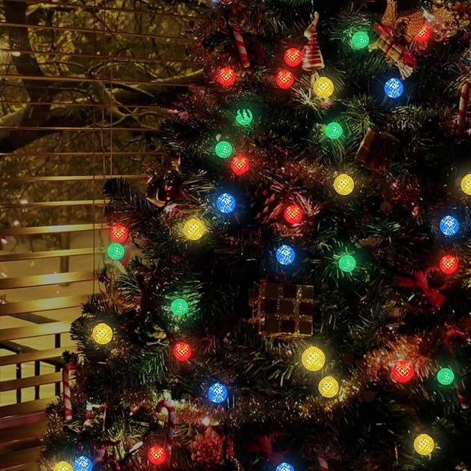 Anycosy Christmas String Lights G3, 50 LEDs Globe Waterproof Battery Operated Strings Lights Multicolor 8 Modes & Timer for Xmas Tree Garden Patio Indoor Outdoor Christmas Decorations