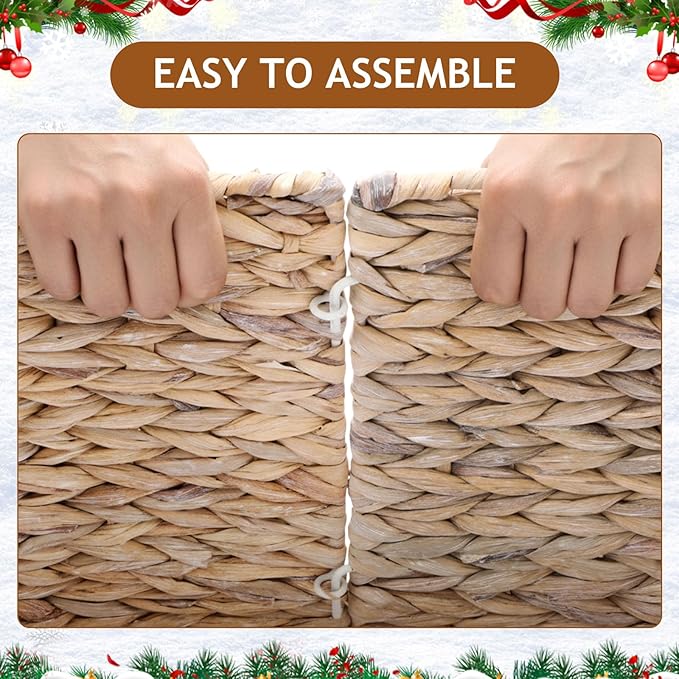 Liliful Christmas Tree Collar Woven Wicker Farmhouse Rustic Tree Skirt Basket Ring for Christmas Decorations(White,27 Inches)