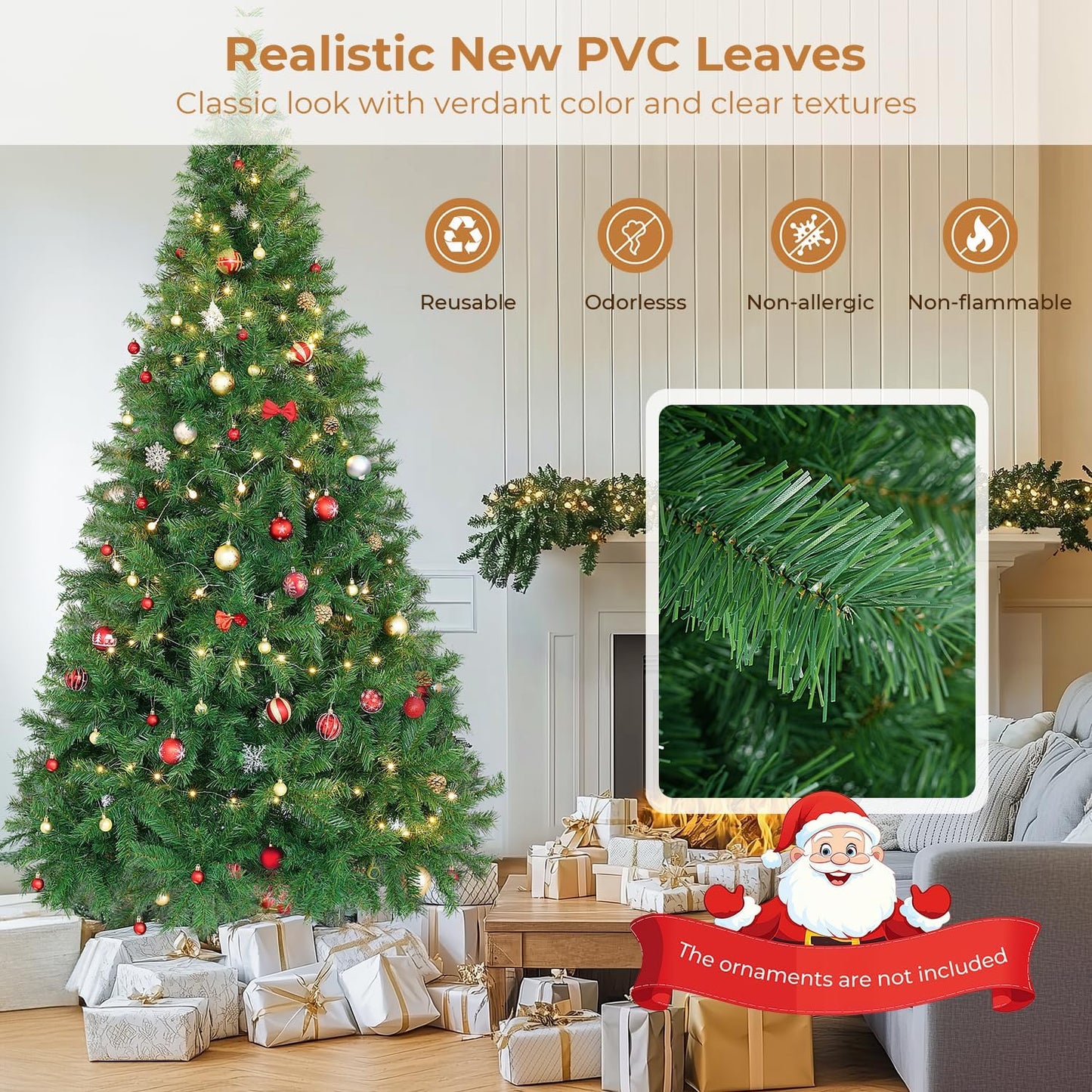 7.5 ft Artificial Christmas Tree with 1300 Branch Tips, Holiday Xmas Tree with Foldable Base and Easy Assembly, Outdoor Christmas Trees for Yard Porch Home Office Party Decoration, Green