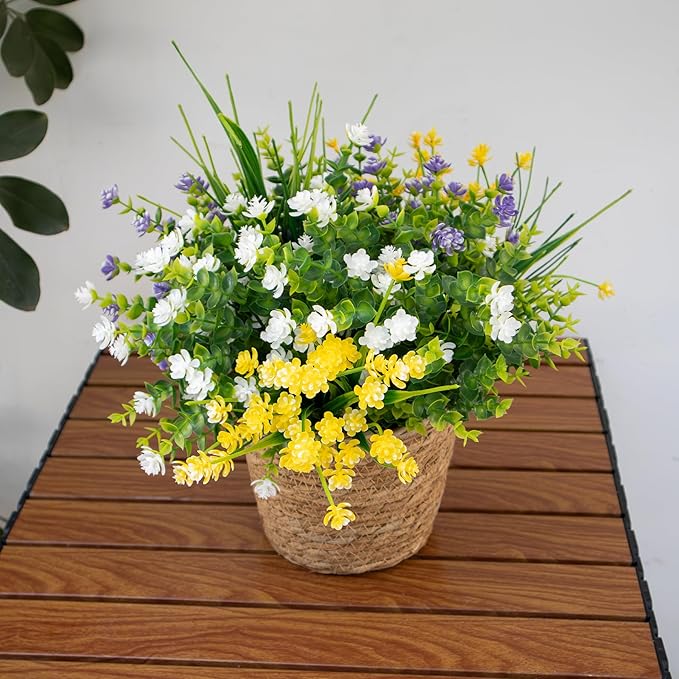 12 Bundles Fake Flowers, Artificial Flowers for Outdoors UV-Resistant No Fade Fake Plants for Planters Porch Home Garden Porch Patio Decoration Outdoor Indoor – Fall & Summer Decor