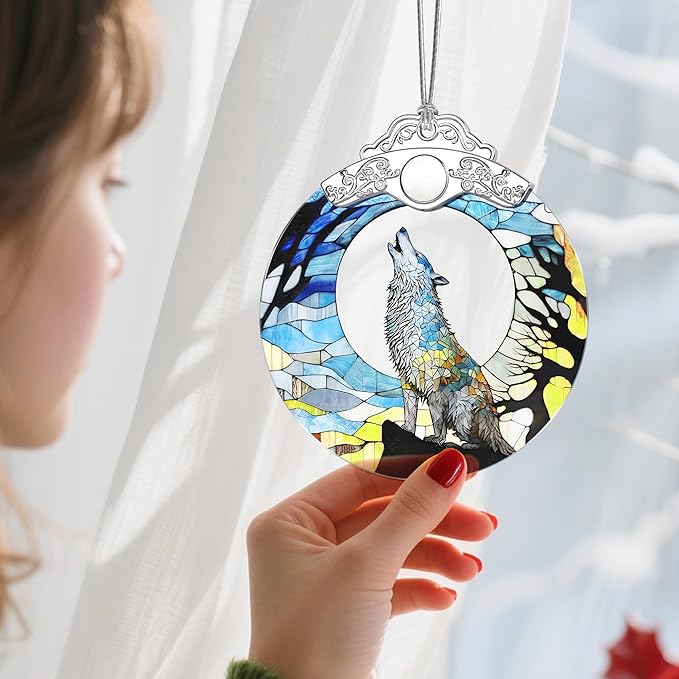Christmas Ornaments: Stained Glass Ornament, Christmas Tree Ornament, Hanging Ornaments for Home Decor & Xmas Tree Decorations – Exquisite Holiday Decor, Gifts & Holiday Present - Wolf