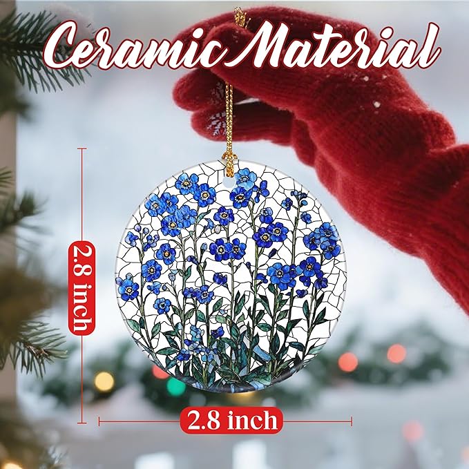 Christmas Ornaments, Dodosky 2.8in Ceramic Forget-Me-Not Flower Ornament, Xmas Decor, Christmas Tree Ornaments, Xmas Decorations for Tree, Holiday Ornament, Forget-Me-Not Flower Gifts for Women, Mom