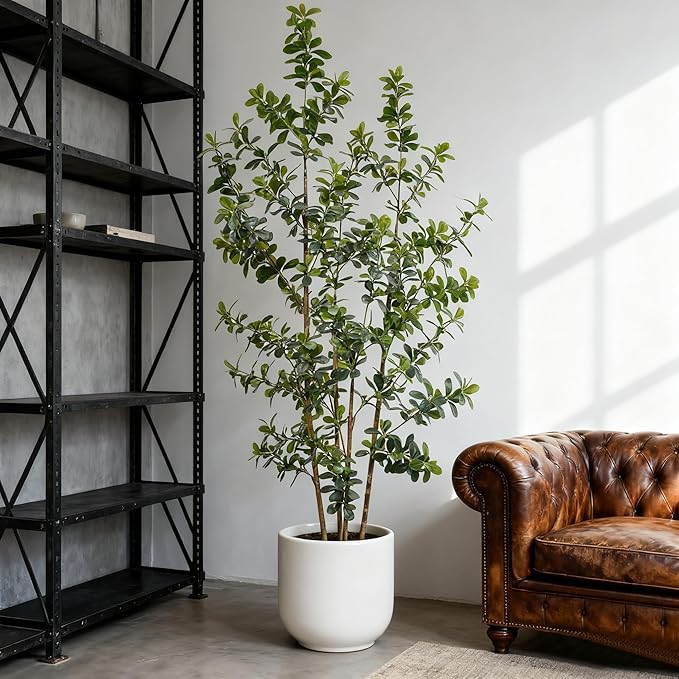 Premium 4 Main Trunks 7 ft Faux Black Olive Tree, Realistic Olive Trees Artificial Indoor, Low-Maintenance Fake Tree, Ideal Artificial Tree for Home Office Décor (Greens, 7 ft)