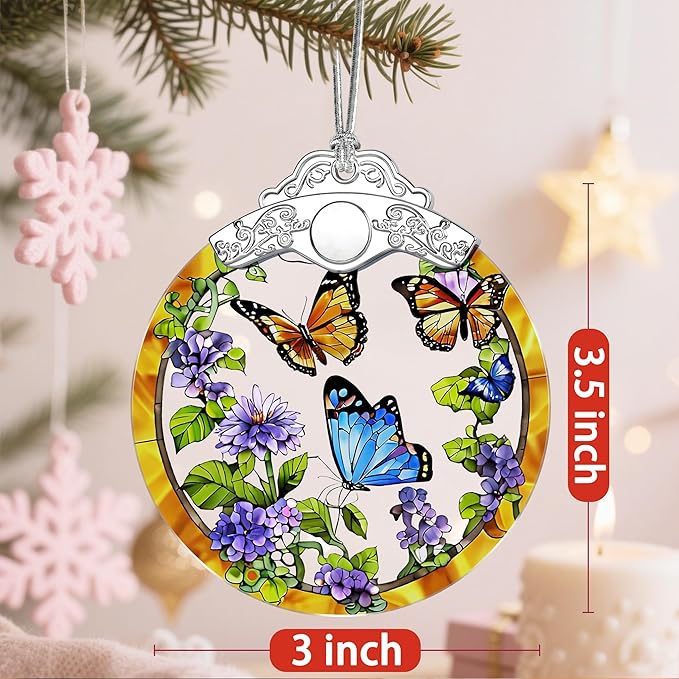 Christmas Ornaments: Stained Glass Ornament, Christmas Tree Ornament, Hanging Ornaments for Home Decor & Xmas Tree Decorations – Holiday Decor, Gifts & Holiday Present - Monarch Butterfly