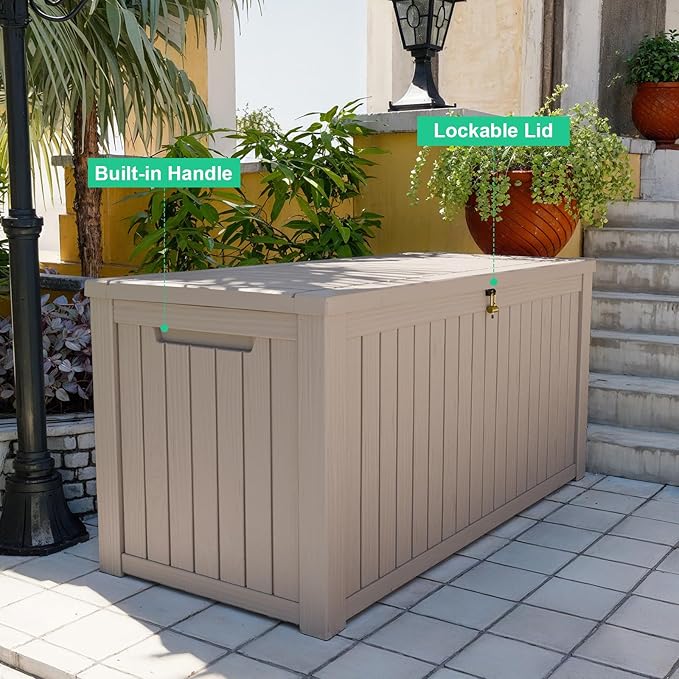 200 Gallon Outdoor Storage Box Waterproof - Outside Resin Deck Box, Lockable Storage Bin for Patio Furniture,Garden Tools,Cushions,Pool Accessories(Grey)