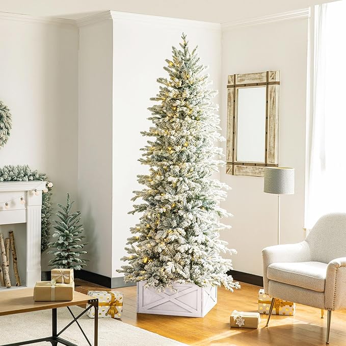 Glitzhome 22 inch Wooden Christmas Tree Collar Farmhouse Modern Stand Cover Skirt Base Box for 7.5/9 FT Artificial Xmas Holiday Decoration, Washed White