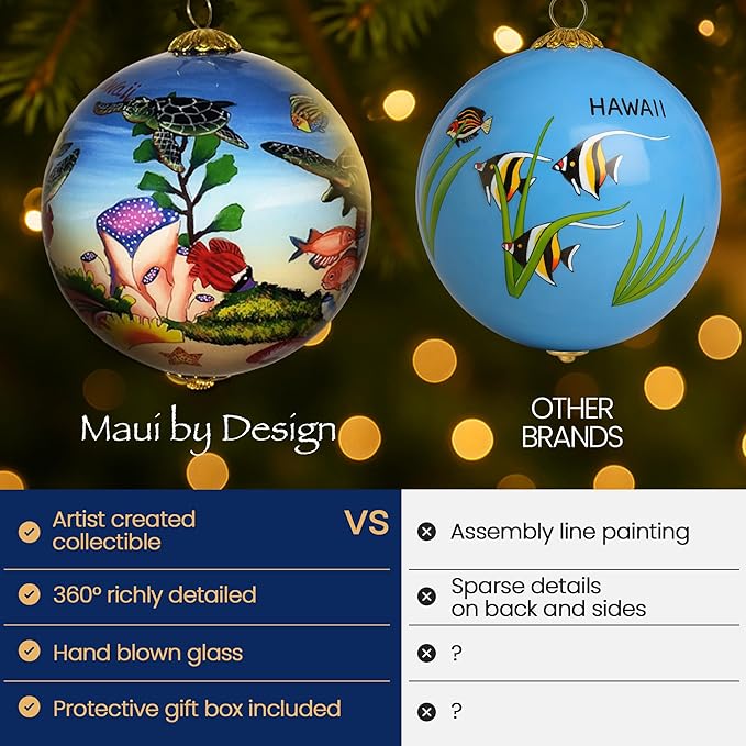 Collectible Hawaiian Sea Turtles Ornament Collectible, Hand Painted from Inside The Glass TA/H