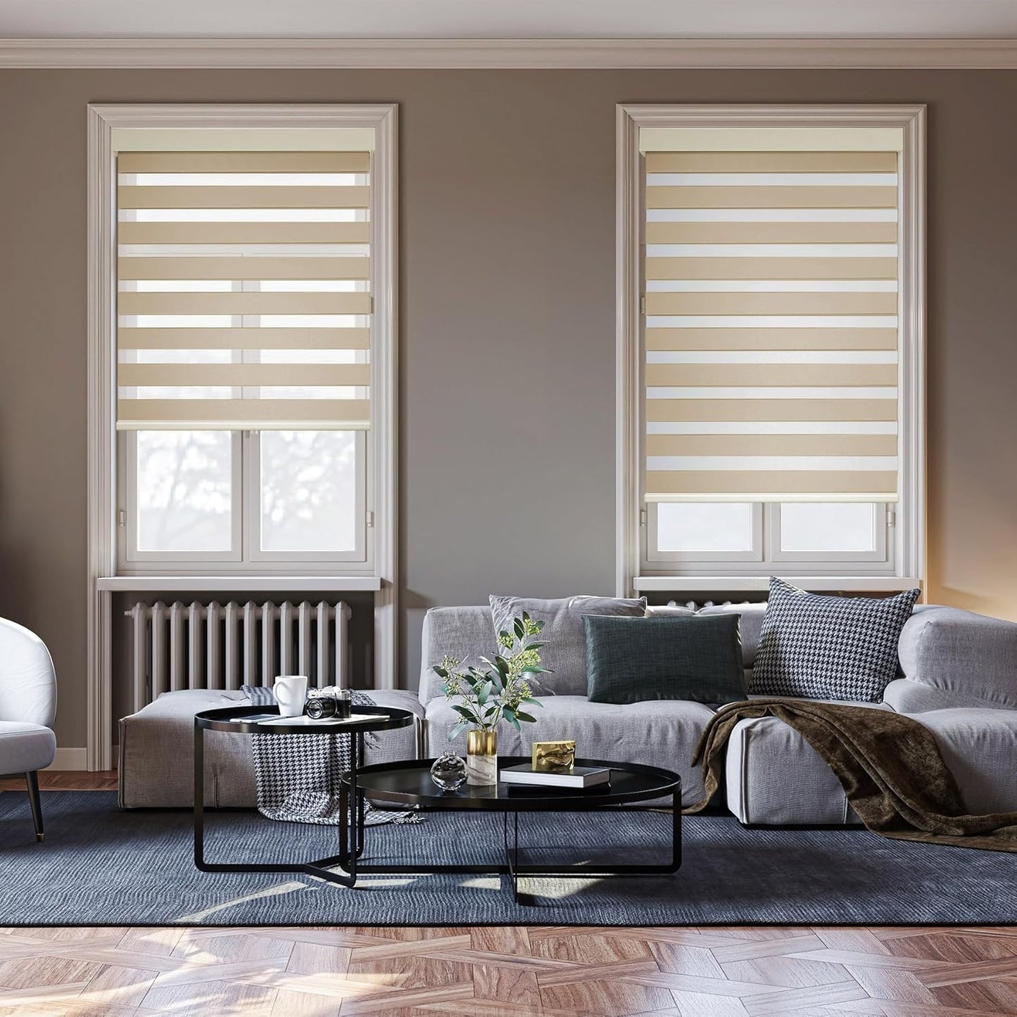 HESTIA Cordless Zebra Blinds Light Filtering Roller Shades UV Blocking Blackout Privacy Indoor Window Shades for Home Office Day and Night, Beige,25" W x 48" H