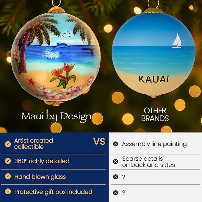 Collectible Kauai Hula Ornament Hand Painted Glass with Gift Box HU/K