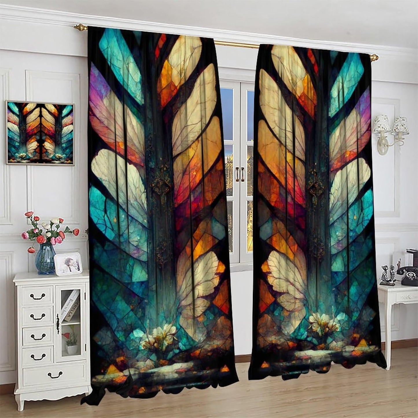 Stained Glass Curtains,Vintage Magical Colorful Abstract Art Home Decor Drapes for Bedroom Living Room Kitchen Window Treatment 2 Panels Set Total Size 63" W X 63" L Inch