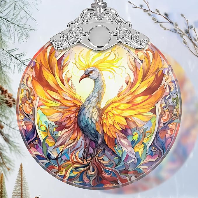 Stained Glass Ornaments - Phoenix Christmas Ornaments - Christmas Decorations for Tree - Holiday Present Ideas - Gift Exchange