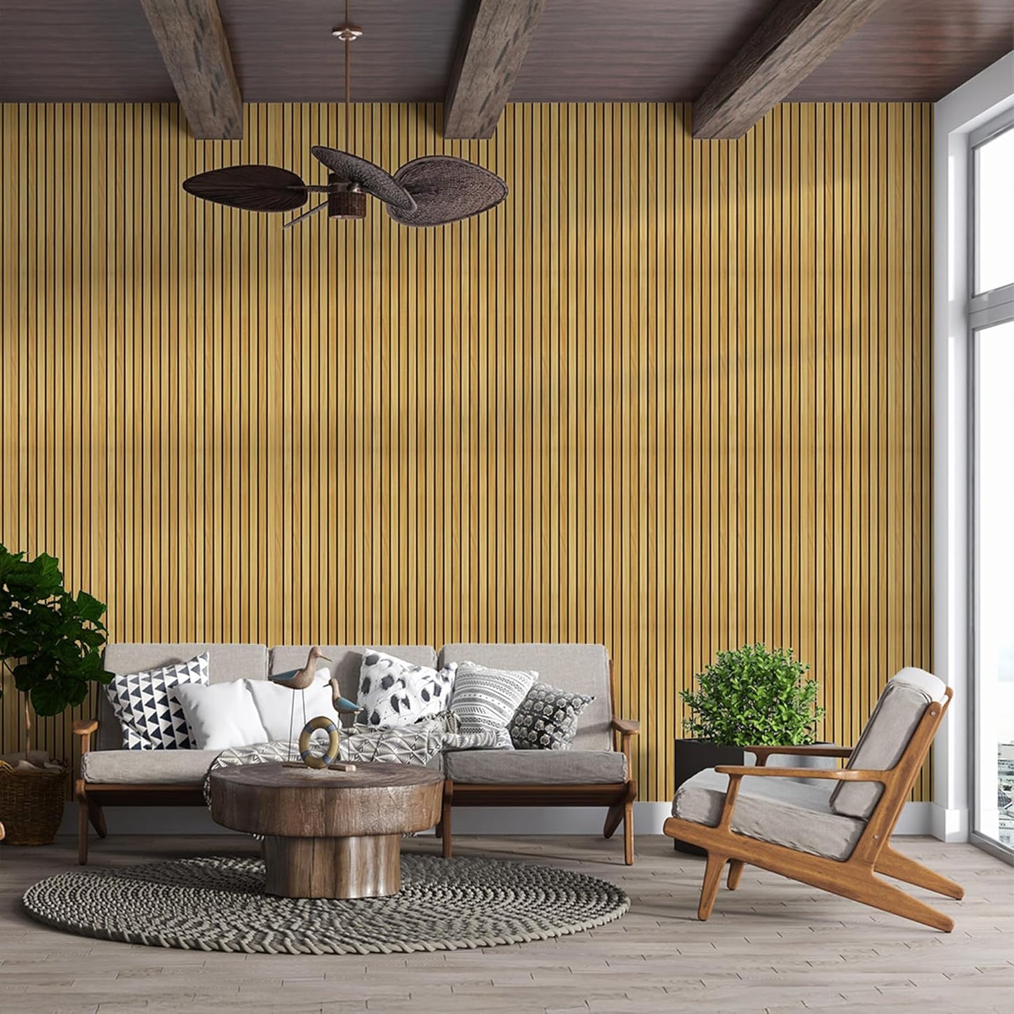 IZODEKOR 3D Wood Effect Wall Panels - Faux Wood Paneling for Living Room, Kitchen, Bathroom and More | Natural Wood Look | Easy Application | Light Wood - Pack of 5, Covers 25 sq ft