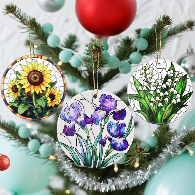 Christmas Ornaments, Dodosky 2.8in Ceramic Iris Flower Ornament, Xmas Decor, Christmas Tree Ornaments, Xmas Decorations for Tree, Holiday Ornament, Iris Flower Gifts, Gifts for Women, Mom, Grandma
