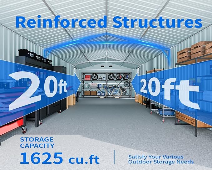 13x20 Outdoor Storage Shed, Extra Large Metal Garage Building, Heavy Duty Steel Car Shed with Side Door & Updated Frame Structure, Waterproof Carport for Car, Truck, Bike, Tool Storage, Dark Gray