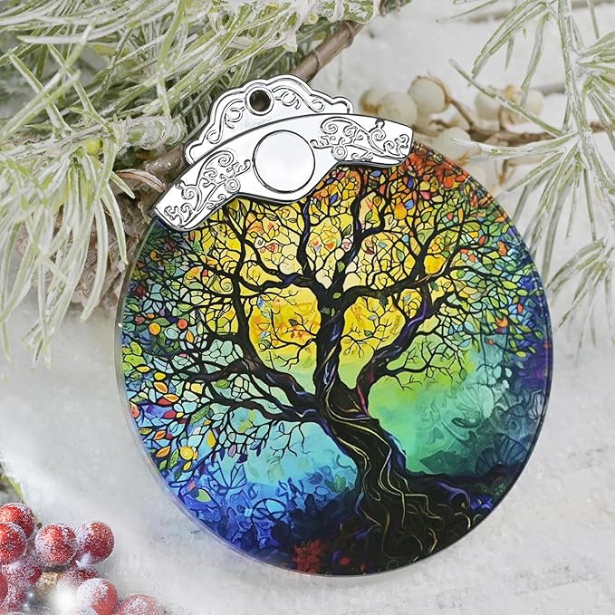 Christmas Decorations Ornaments, Stained Glass Ornament, Christmas Tree Ornaments, 2025 Gift Ornament, Xmas Gift for Friend Family Coworker - Tree of Life