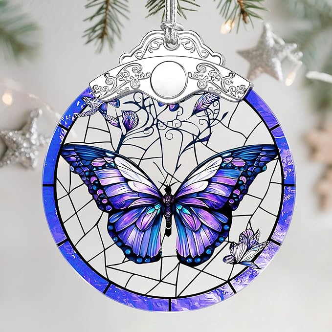 Christmas Ornaments: Stained Glass Ornament, Christmas Tree Ornament, Hanging Ornaments for Home Decor & Xmas Tree Decorations – Exquisite Holiday Decor, Gifts & Holiday Present - Butterfly