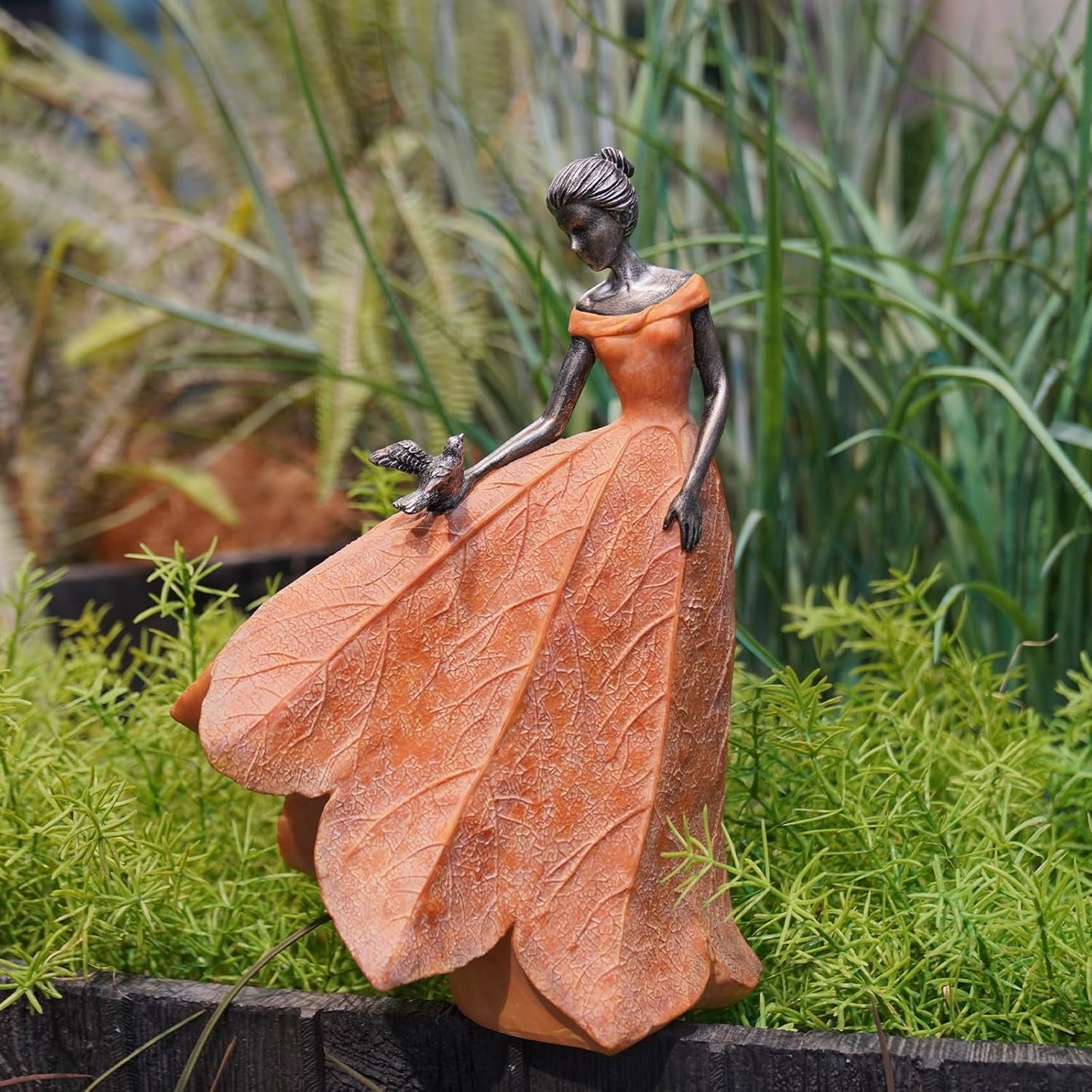 Guichifun Fairy Statue Collection Home Decoration - Orange Leaf Angel Girls Resin Home Decor for Outside or Inside Rustic Garden Outdoor Yard Decorations Figurines Gift 8.5 x 5.25 x 12 Inch