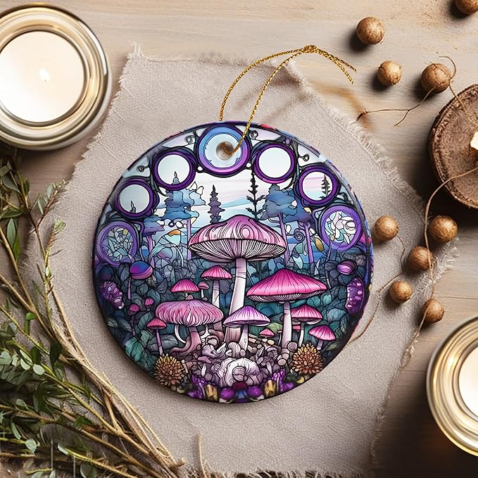 Stained Ceramic Mushroom Ornament - Christmas Tree Ornament - Christmas Decoration - Mushroom Decor for Office, Room, Home - Gift for Nature, Plant Lovers