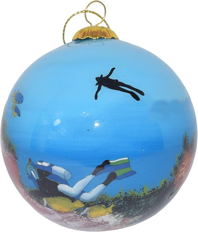 Blown Glass Christmas Ornament | Scuba Divers Key West | Hand Painted Inside | Original Art | Includes Gift Box