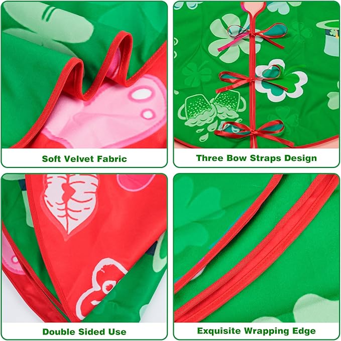 36 Inch Valentine's Day Tree Skirt Love Heart Clover Double Sided Print Mat St. Patrick's Day Tree Skirt Christmas Tree Skirt for Holiday Party Decoration