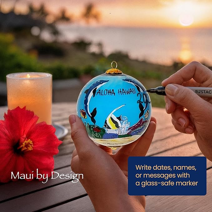 Collectible Handpainted Kissing Turtles and Dolphins Aloha Hawaii Ornament NKD/H