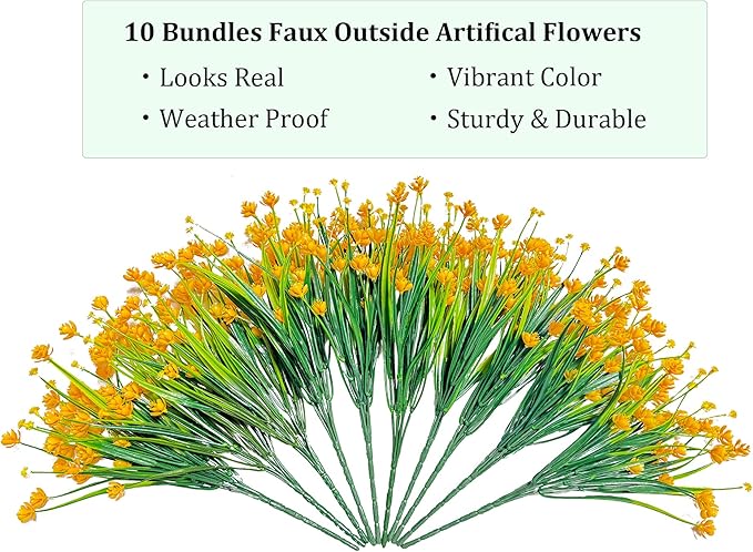 10 Bundles Faux Plastic Flowers No Fade Artificial Flowers Home Decoration Plastic Shrubs Plants Garden Porch Window Box Yellow Flowers Artificial for Decoration