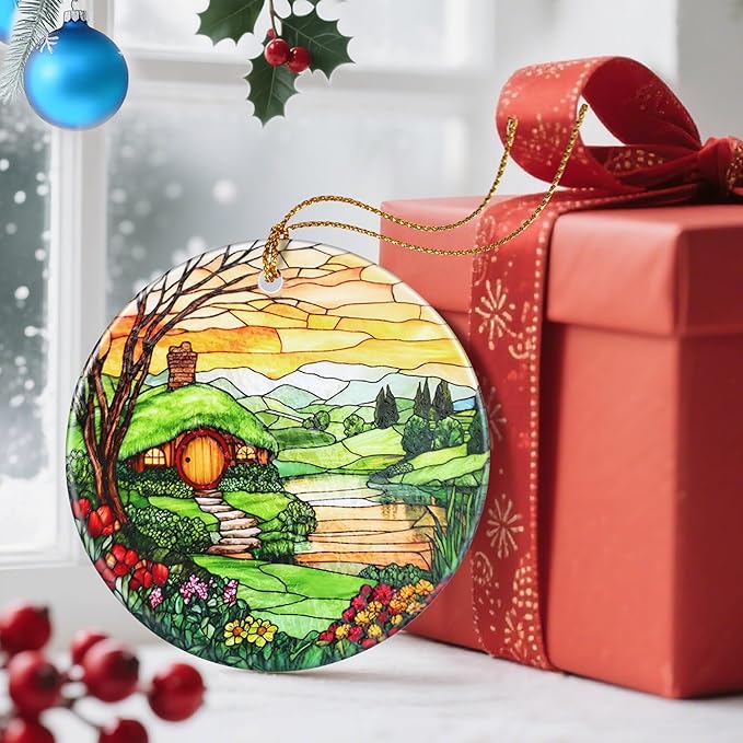 Christmas Ornaments, Dodosky 2.8in Ceramic The Shire Ornament, Xmas Decor, Christmas Tree Ornaments, Xmas Decorations for Tree, Holiday Ornament, Hobbit House Decor, Gifts for Women, Nature Lovers