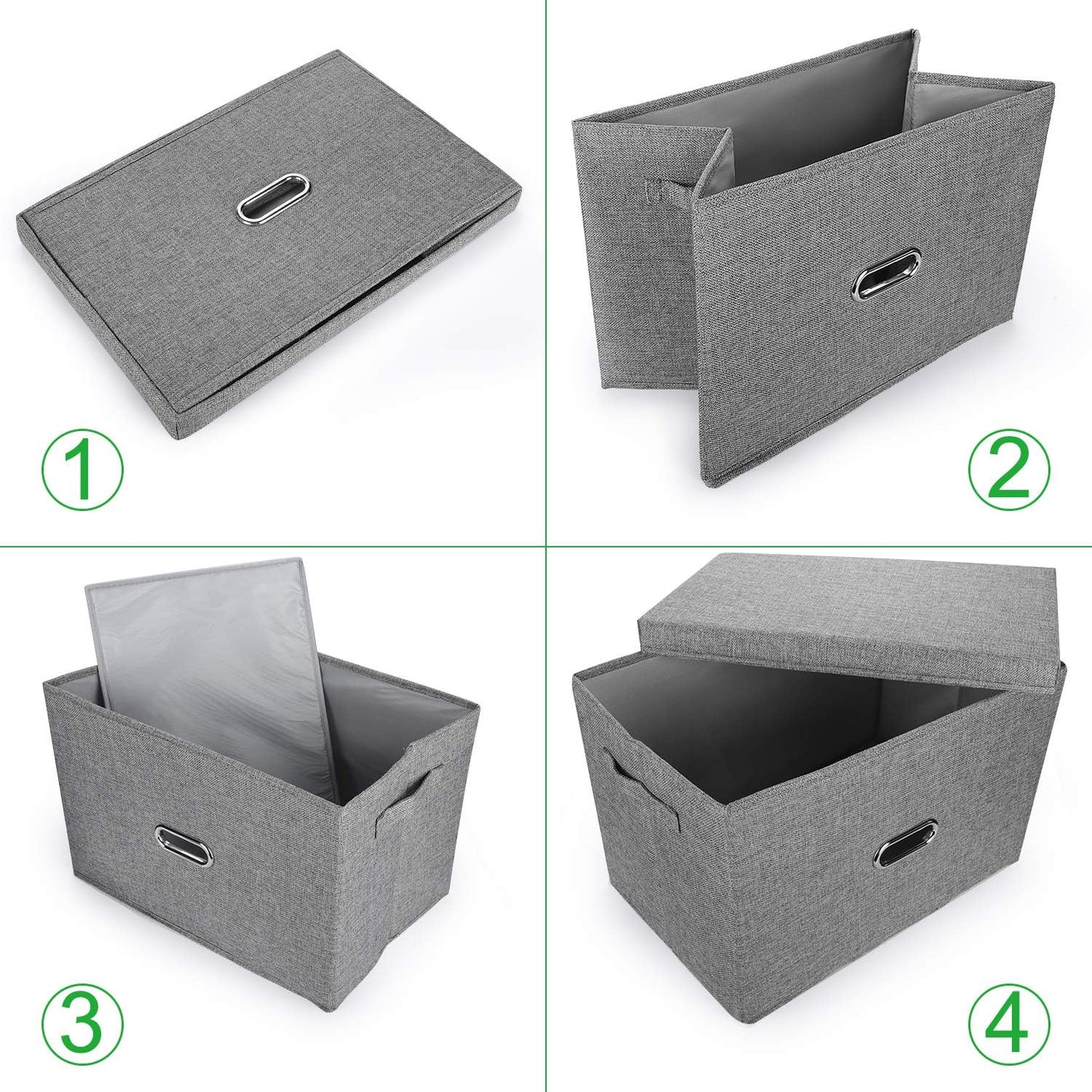 Large Linen Fabric Foldable Storage Bins with Removable Lid and Handles, Washable Storage Box Organizer Containers Baskets Cube with Cover for Bedroom,Office(Green, XXL)