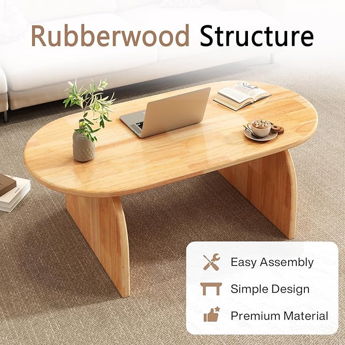 Solid Wood Coffee Table, 39″ Rectangular Center Tables, Modern Coffee Tables for Living Room, Low Cocktail Tea Furniture for Home Office