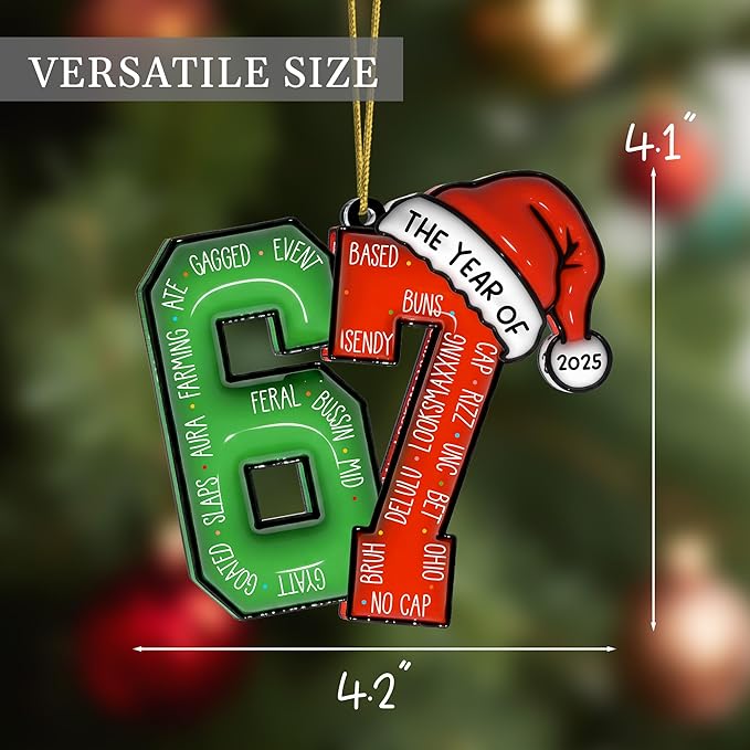67 Christmas Ornament, 67 Ornaments for Xmas Tree, Funny Christmas Ornaments 2025, 6 7 Meme Ornament for Teens, Six Seven Gifts, Gag Gifts for Teens, Teen Girls Trendy Stuff