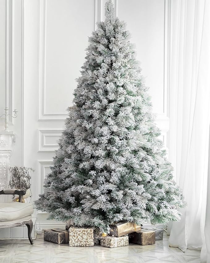 1FT Unlit Snow Flocked Artificial Holiday Christmas Tree No Lights, Full Hinged Spruce Branch Tips for Home, Office, Party Decoration No Prelit Foldable Base