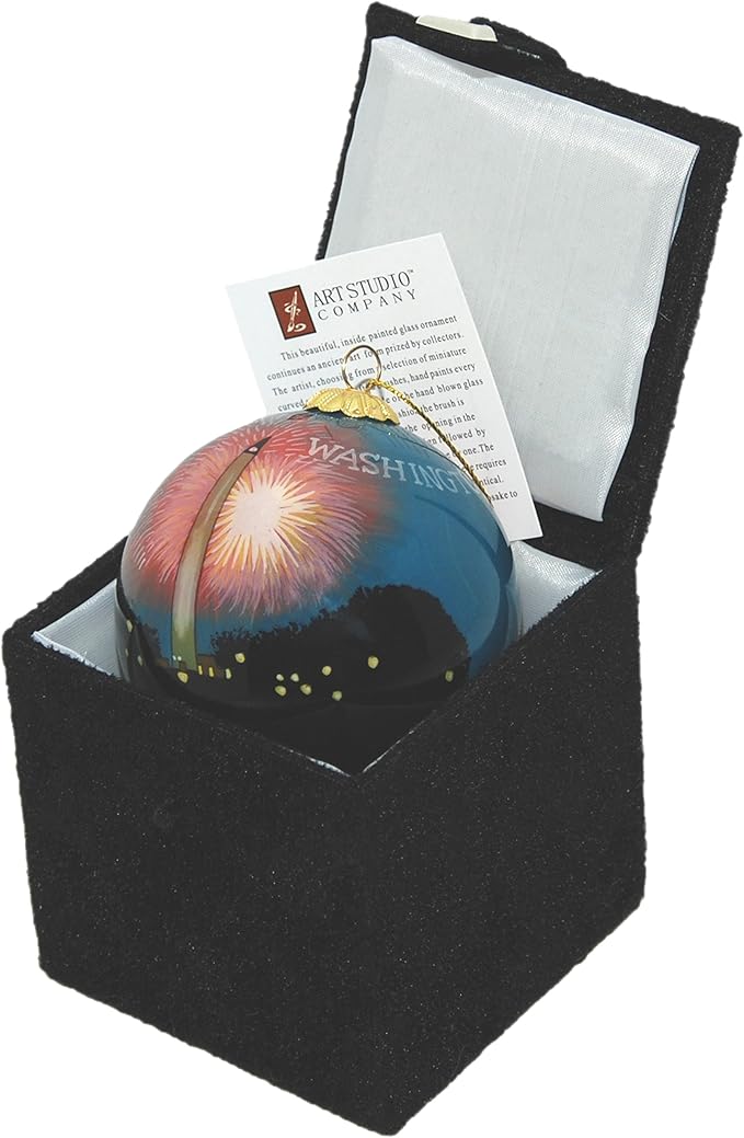 Blown Glass Christmas Ornament | Washington Monument Fireworks | Hand Painted Inside | Original Art | Includes Gift Box