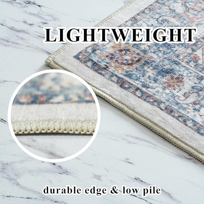 Washable 3x18 Hallway Runner Rug: Vintage Low Pile Soft Kitchen Entry Runner Long Non-Shedding Distressed Carpet for Living Room Dining Room Non Slip Thin Floor Mat for Bathroom Bedroom (3X18, Brick)